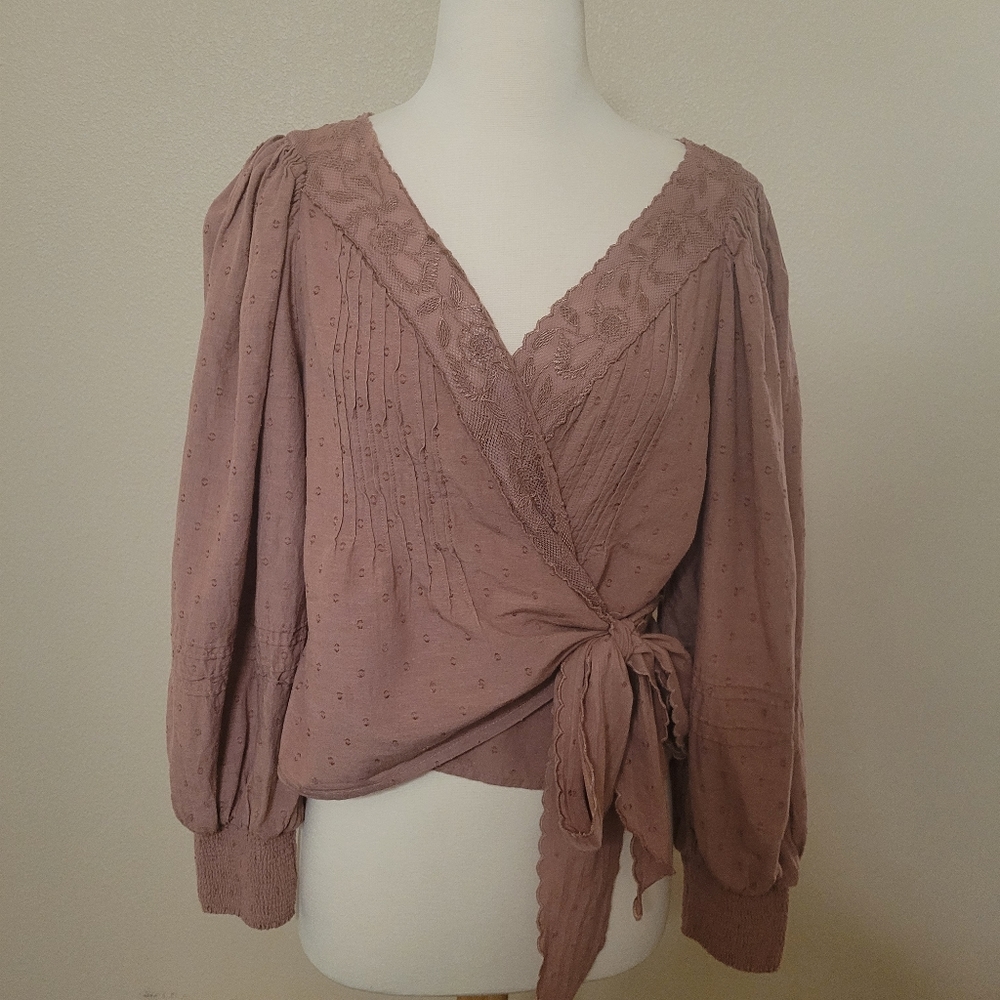 "Forever that girl" Anthropologie Maeve dusty rose  long sleeve wrap large top